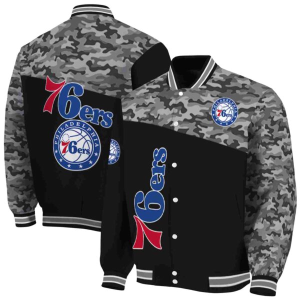 philadelphia 76ers camo patchwork black jacket fashion forward jacketwow