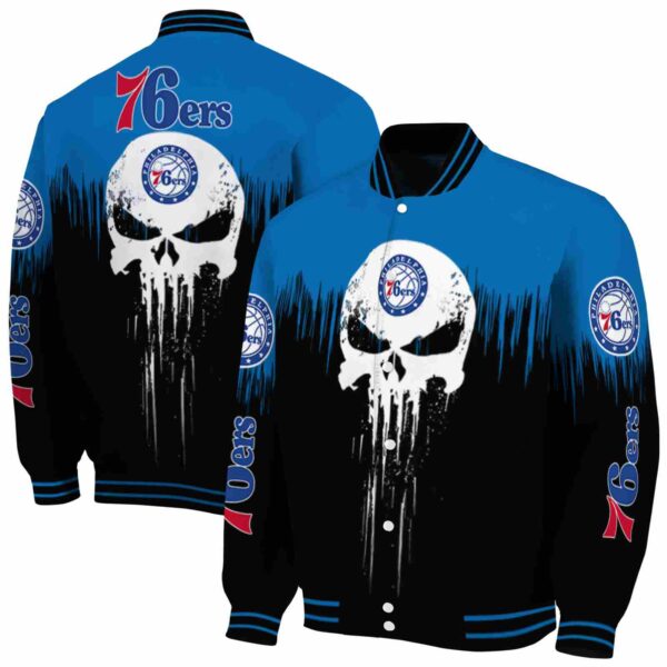 philadelphia 76ers punisher skull blue black white jacket fashion forward jacketwow