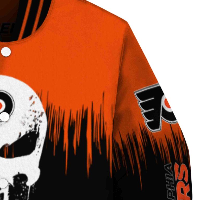 philadelphia flyers punisher skull orange black white jacket premium grade jacketwow
