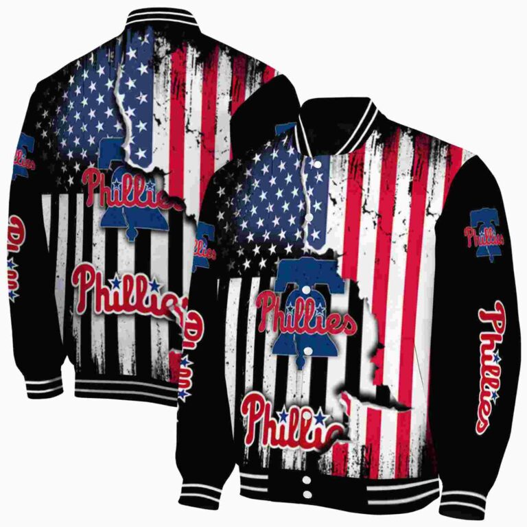 philadelphia phillies patriotic theme black jacket fashion forward jacketwow