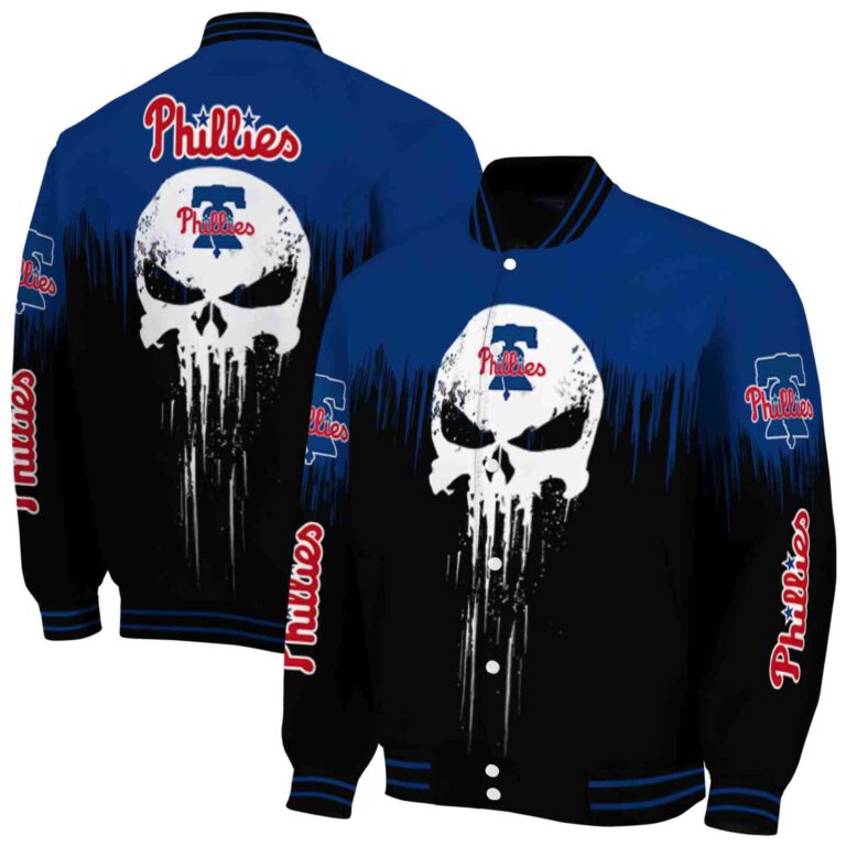 philadelphia phillies punisher skull blue black white jacket fashion forward jacketwow