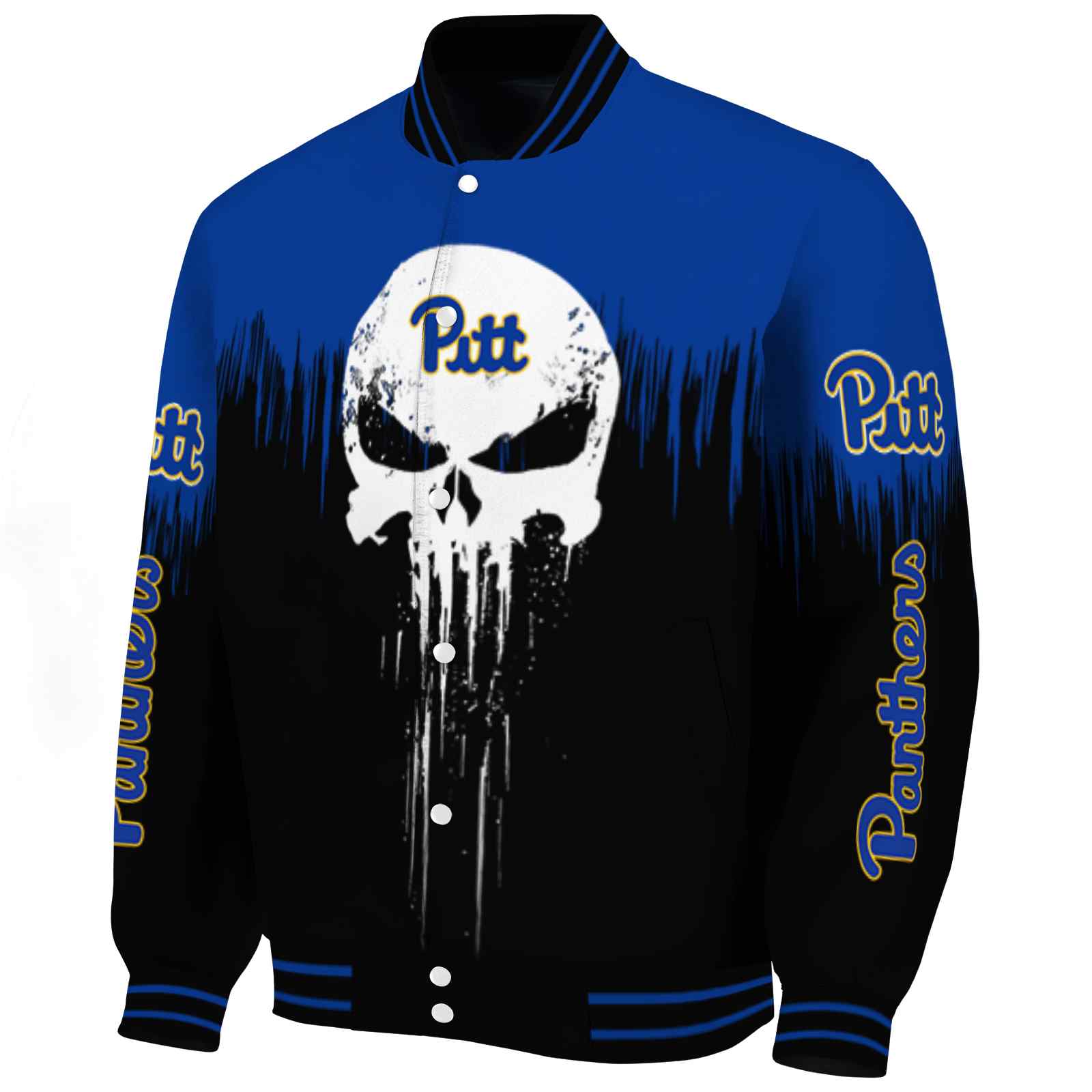 pittsburgh panthers punisher skull royal blue black white jacket best selling jacketwow pittsburgh panthers punisher skull royal blue black white jacket best selling jacketwow