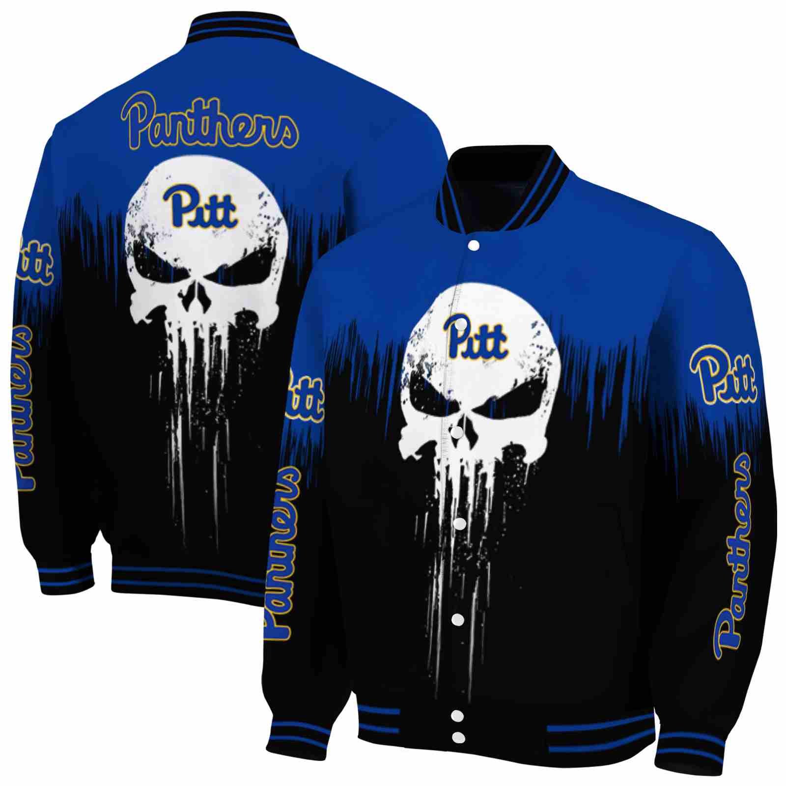 pittsburgh panthers punisher skull royal blue black white jacket fashion forward jacketwow pittsburgh panthers punisher skull royal blue black white jacket fashion forward jacketwow