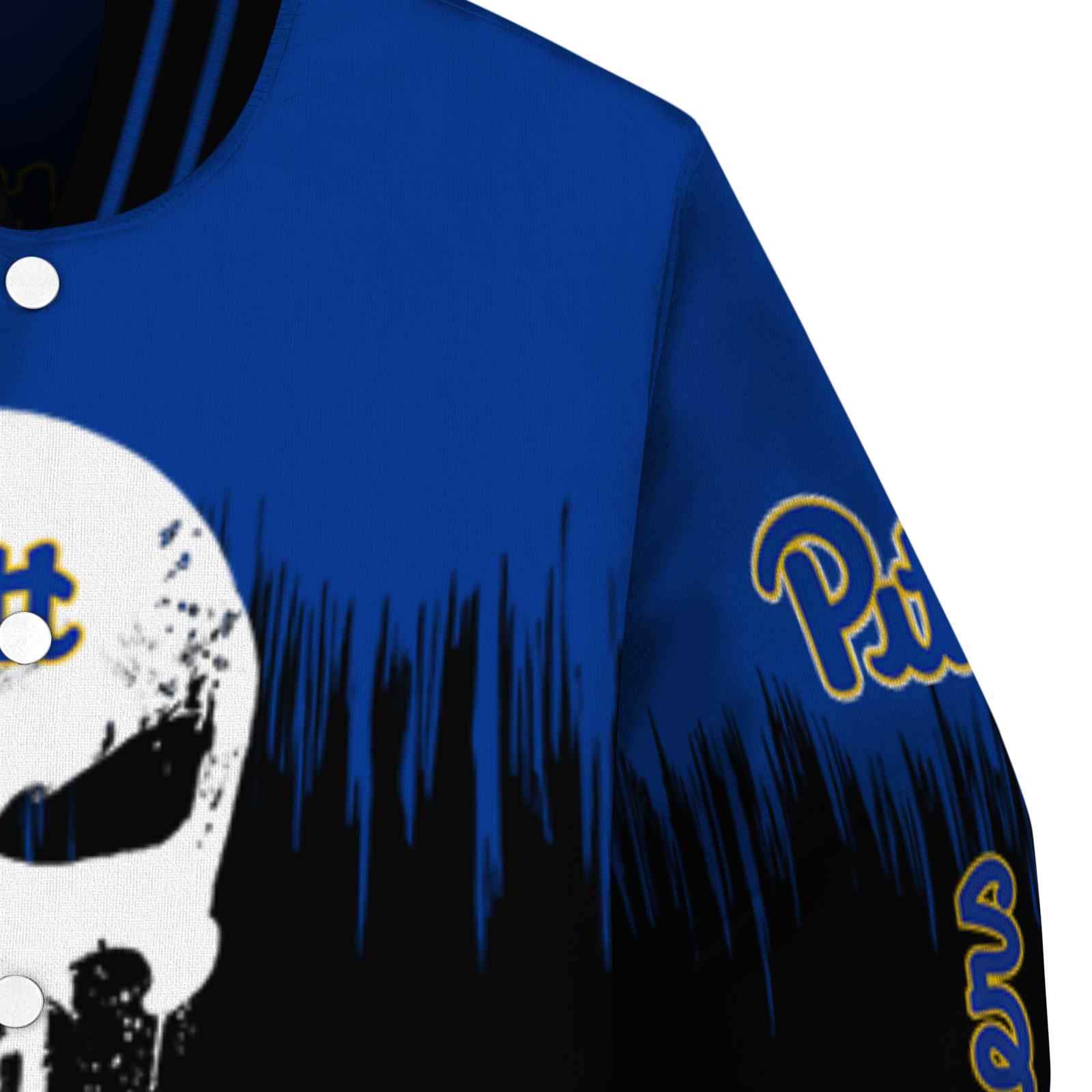 pittsburgh panthers punisher skull royal blue black white jacket premium grade jacketwow pittsburgh panthers punisher skull royal blue black white jacket premium grade jacketwow