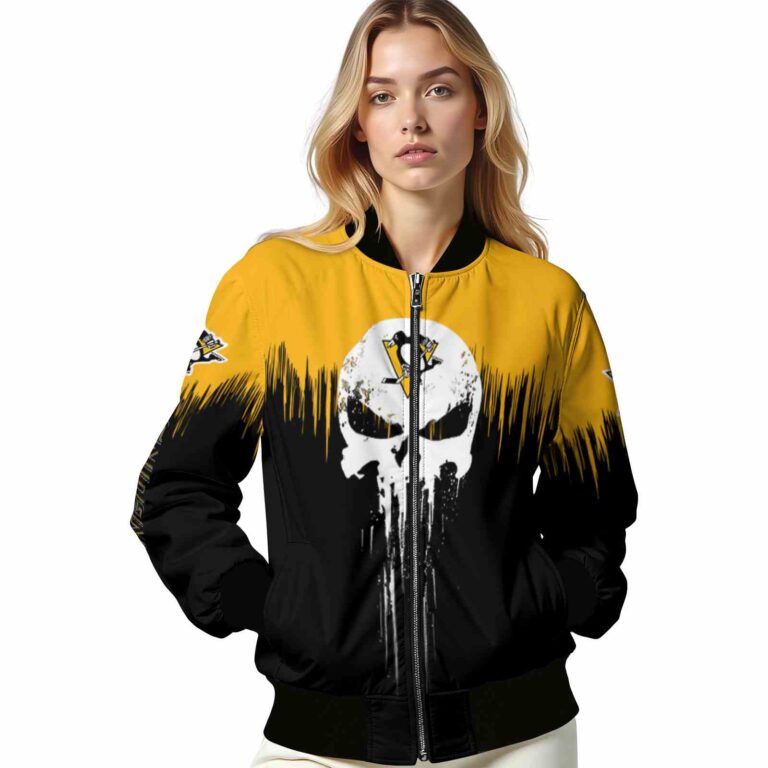 pittsburgh penguins punisher skull yellow black white jacket latest model jacketwow
