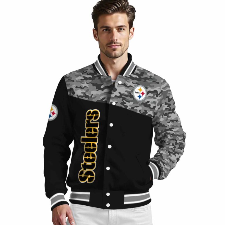 pittsburgh steelers camo patchwork black jacket high quality jacketwow