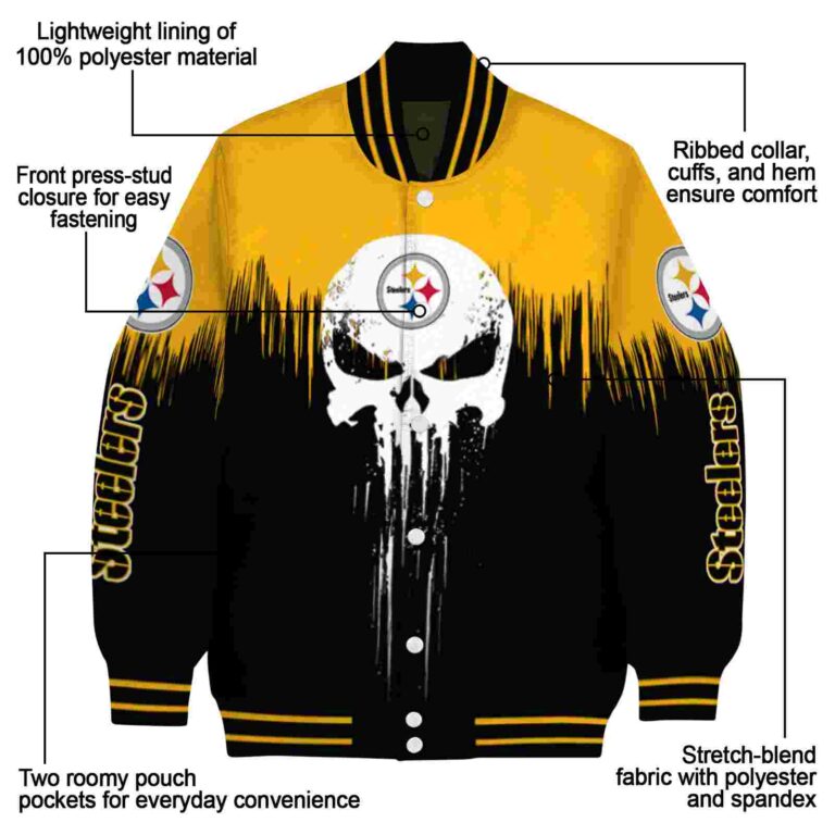 pittsburgh steelers punisher skull gold black white jacket new arrival jacketwow