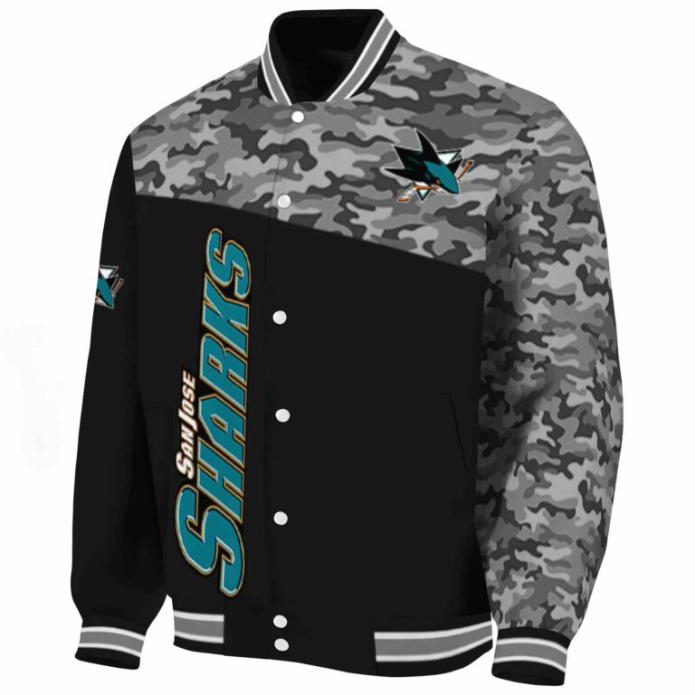 san jose sharks camo patchwork black jacket best selling jacketwow