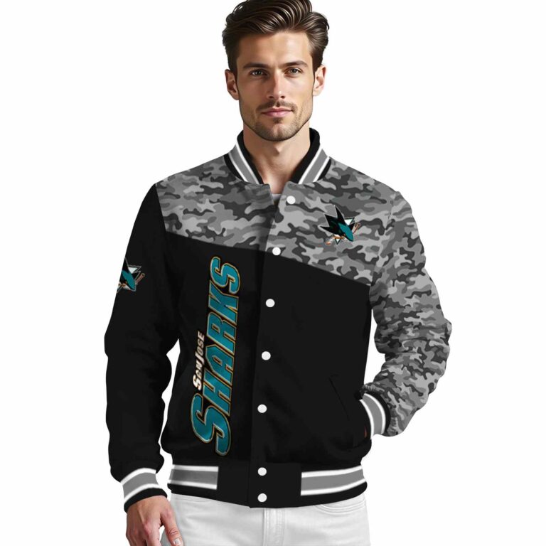 san jose sharks camo patchwork black jacket high quality jacketwow