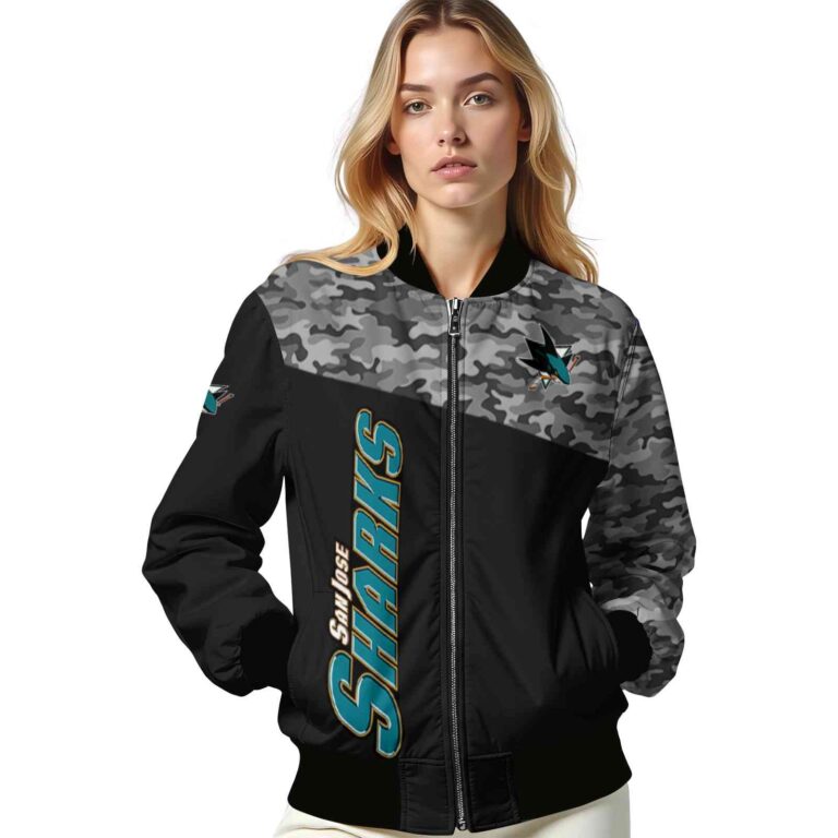 san jose sharks camo patchwork black jacket latest model jacketwow