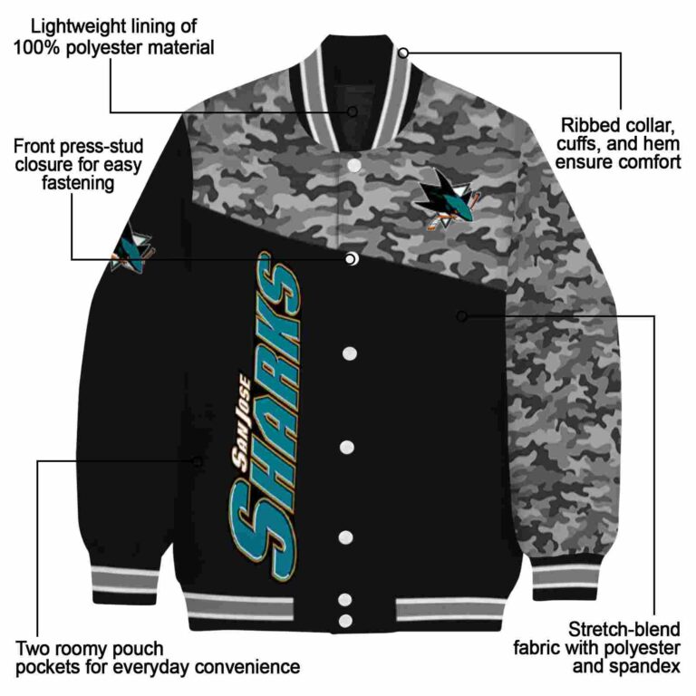 san jose sharks camo patchwork black jacket new arrival jacketwow