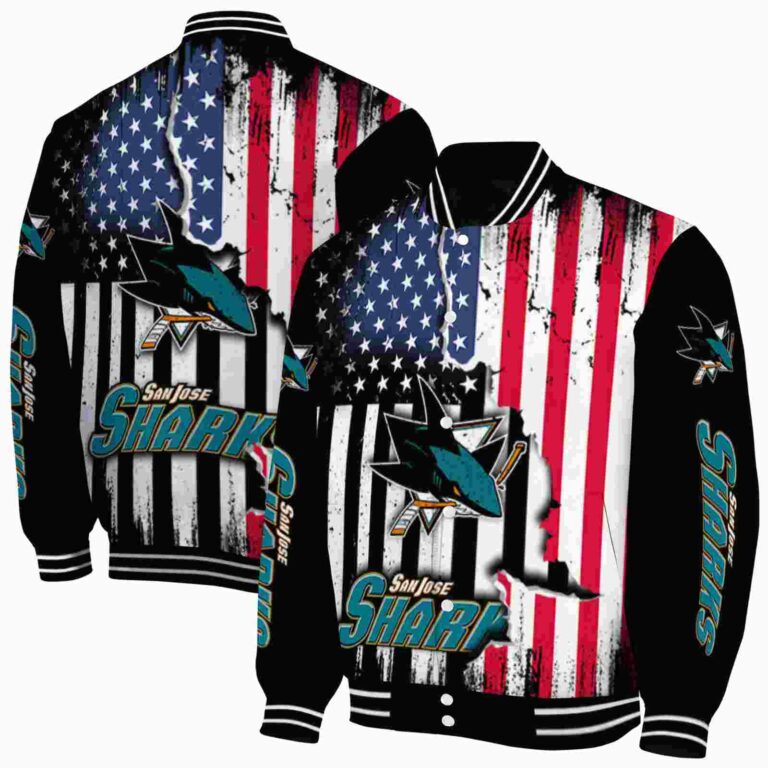 san jose sharks patriotic theme black jacket fashion forward jacketwow