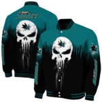 san jose sharks punisher skull teal black white jacket best selling jacketwow