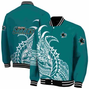 san jose sharks tribal art teal white black jacket fashion forward jacketwow