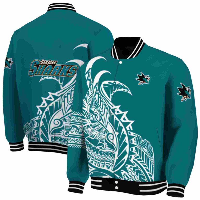 san jose sharks tribal art teal white black jacket fashion forward jacketwow