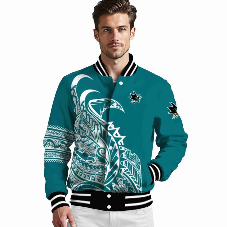 san jose sharks tribal art teal white black jacket high quality jacketwow