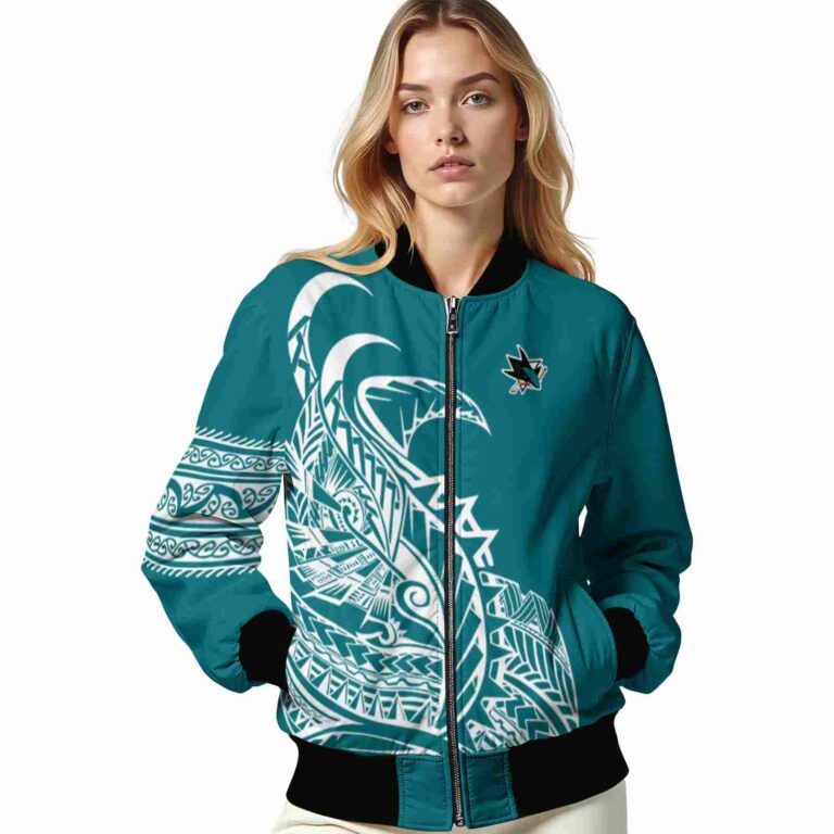 san jose sharks tribal art teal white black jacket latest model jacketwow