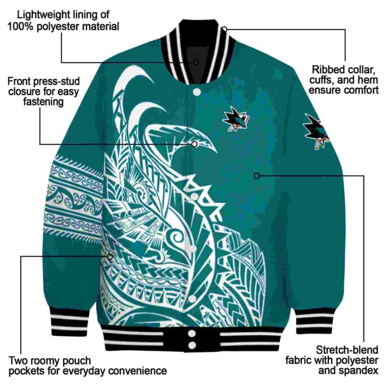 san jose sharks tribal art teal white black jacket new arrival jacketwow