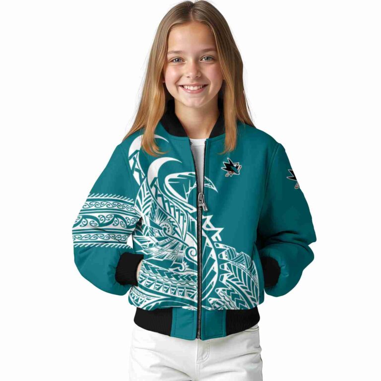 san jose sharks tribal art teal white black jacket top rated jacketwow