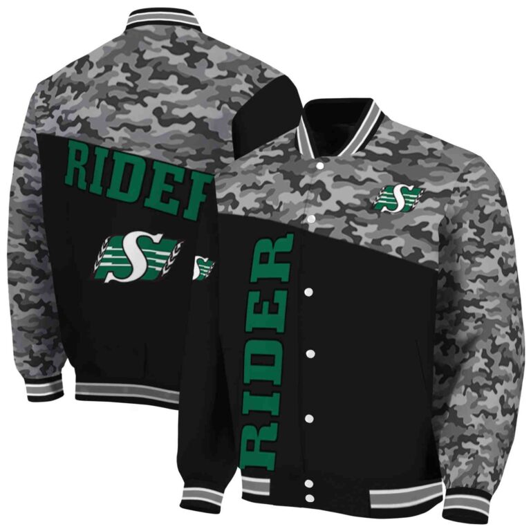 saskatchewan roughriders camo patchwork black jacket fashion forward jacketwow