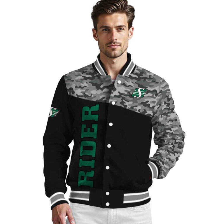 saskatchewan roughriders camo patchwork black jacket high quality jacketwow