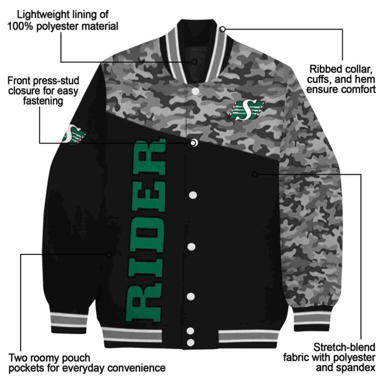 saskatchewan roughriders camo patchwork black jacket new arrival jacketwow