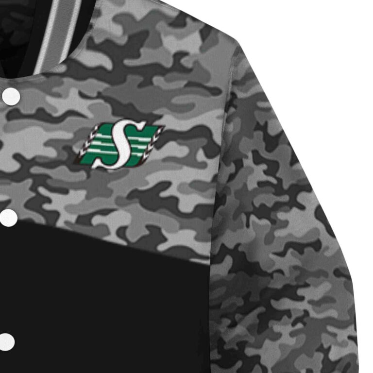 saskatchewan roughriders camo patchwork black jacket premium grade jacketwow