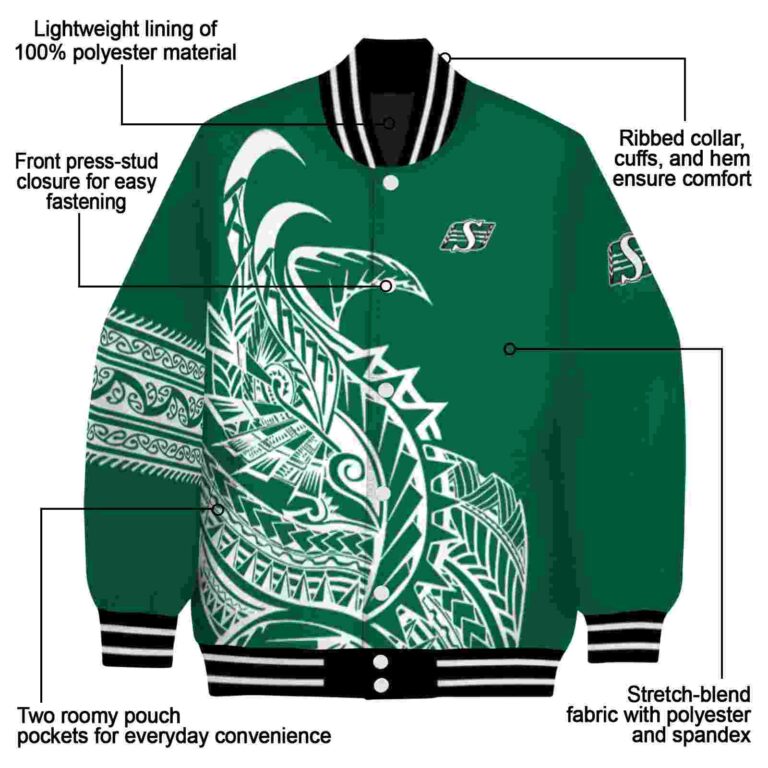 saskatchewan roughriders tribal art green white black jacket new arrival jacketwow