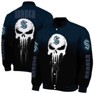 seattle kraken punisher skull blue black white jacket fashion forward jacketwow