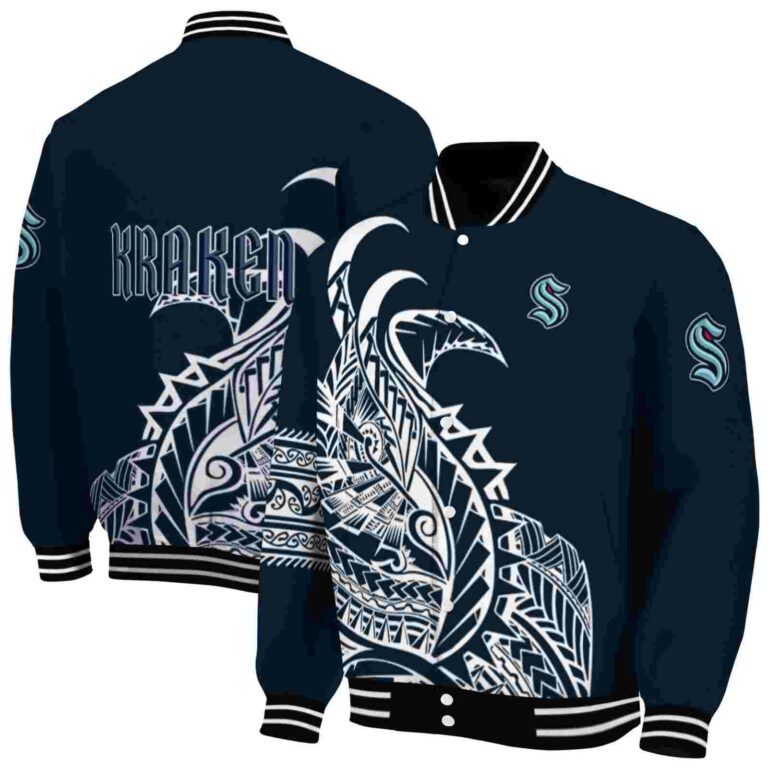seattle kraken tribal art blue white black jacket fashion forward jacketwow