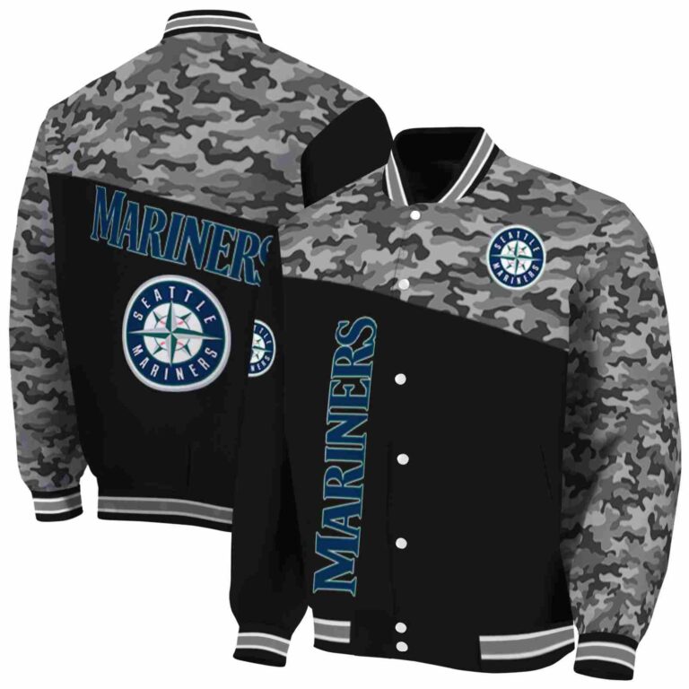 seattle mariners camo patchwork black jacket fashion forward jacketwow