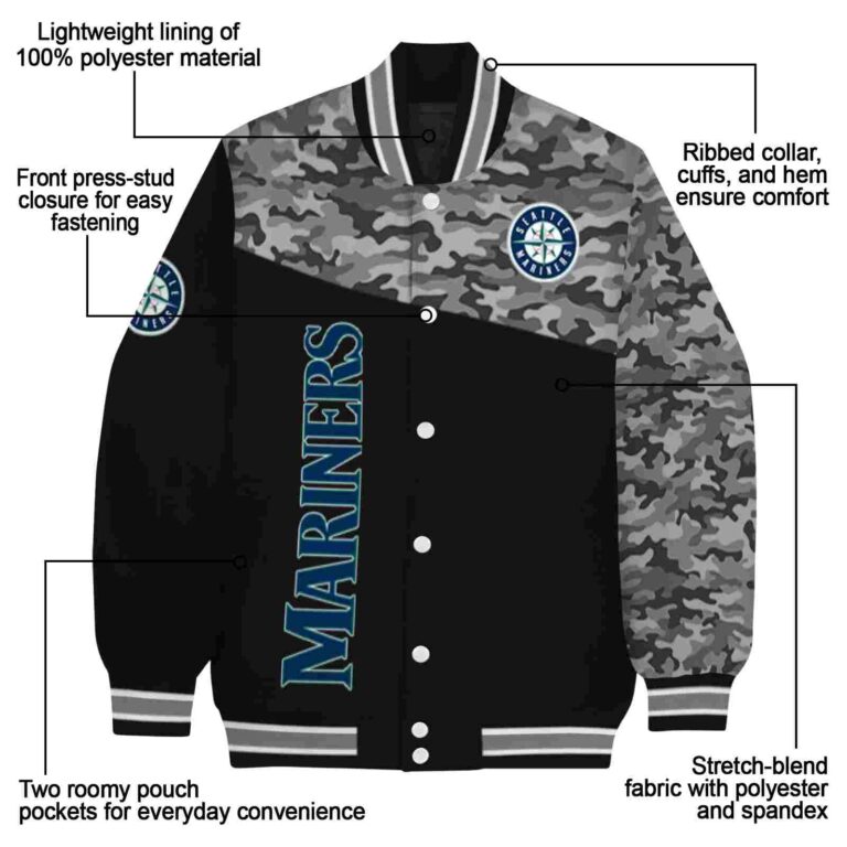 seattle mariners camo patchwork black jacket new arrival jacketwow