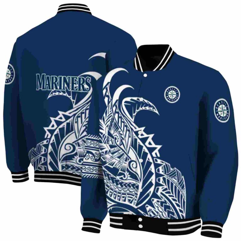 seattle mariners tribal art navy blue white black jacket fashion forward jacketwow