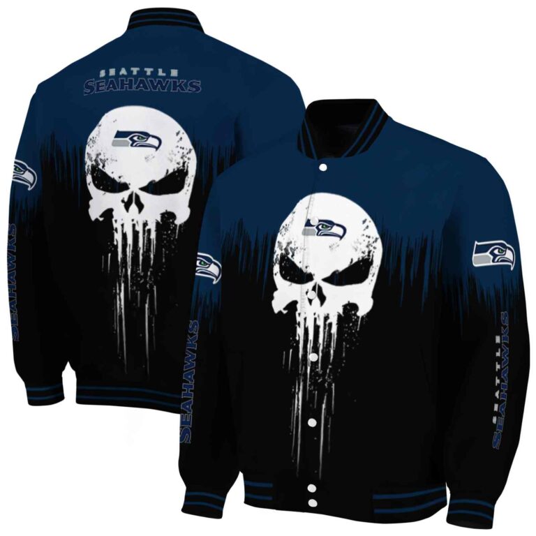 seattle seahawks punisher skull blue black white jacket fashion forward jacketwow