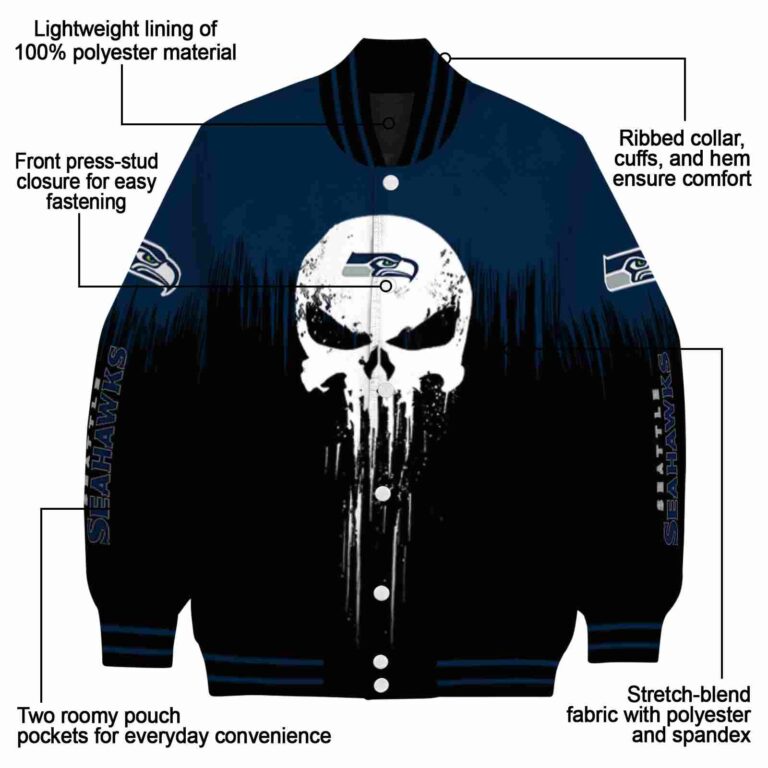 seattle seahawks punisher skull blue black white jacket new arrival jacketwow