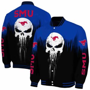 smu mustangs punisher skull blue black white jacket fashion forward jacketwow