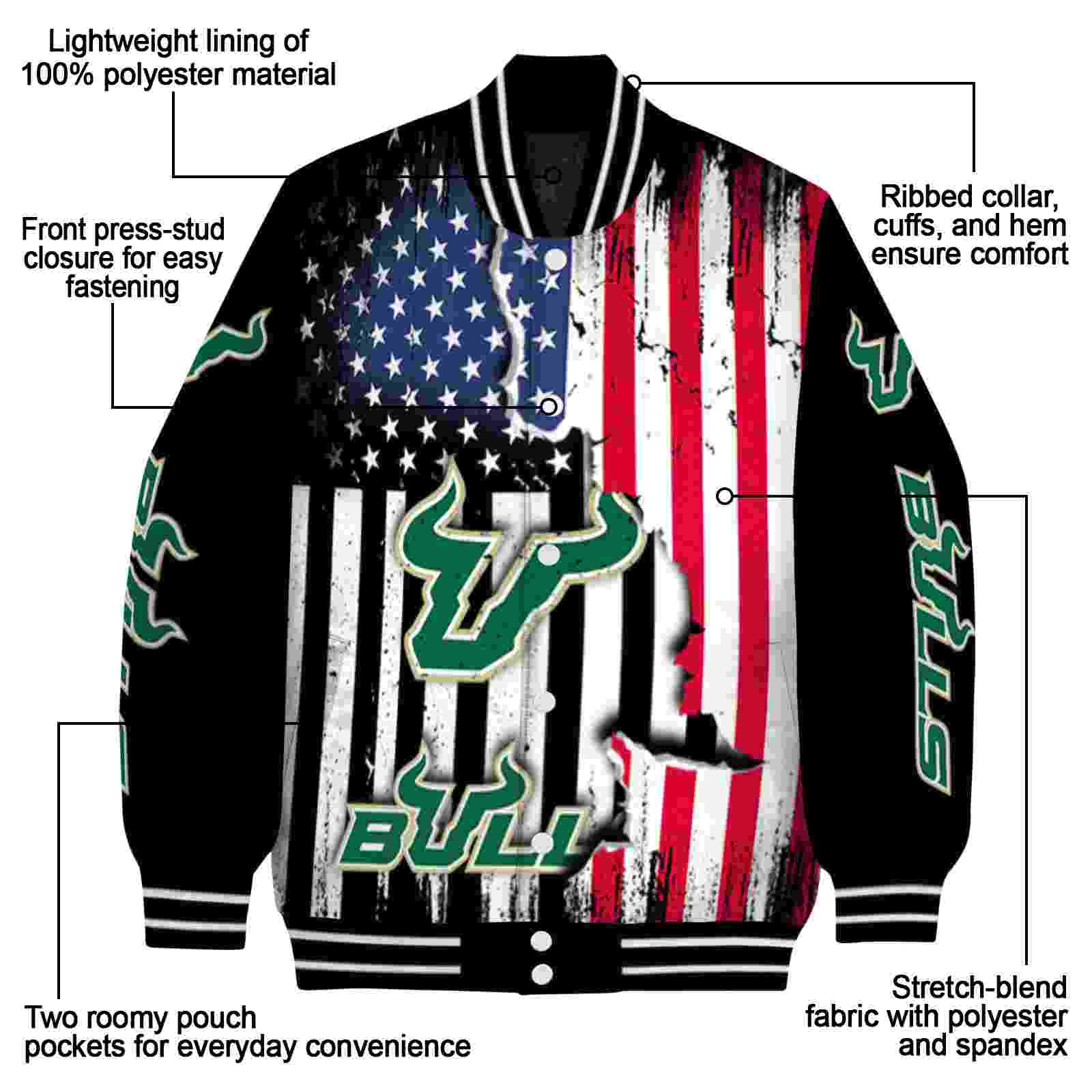 south florida bulls patriotic theme black jacket new arrival jacketwow south florida bulls patriotic theme black jacket new arrival jacketwow