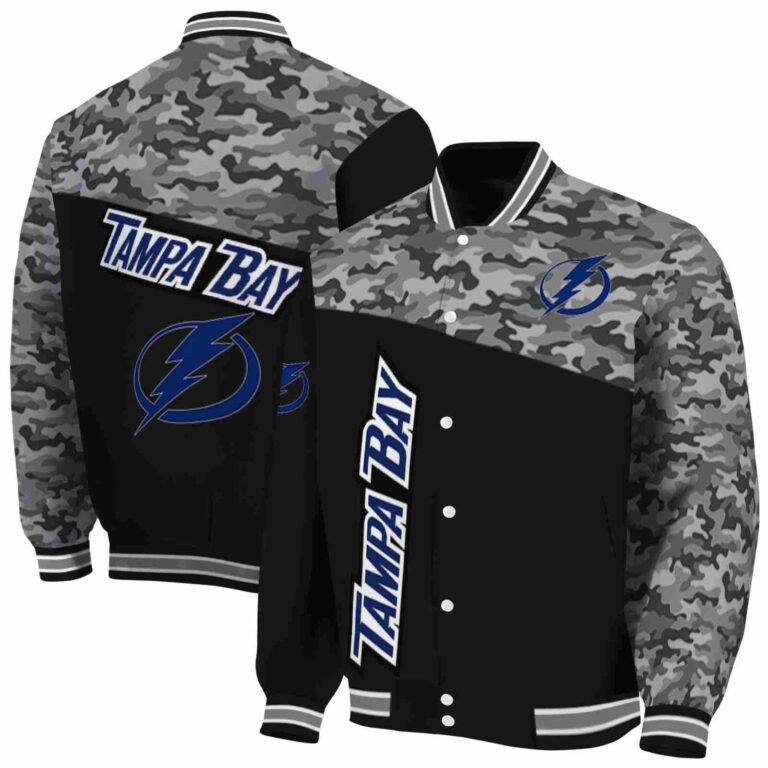 tampa bay lightning camo patchwork black jacket fashion forward jacketwow
