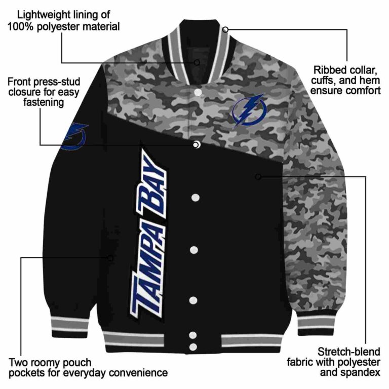 tampa bay lightning camo patchwork black jacket new arrival jacketwow
