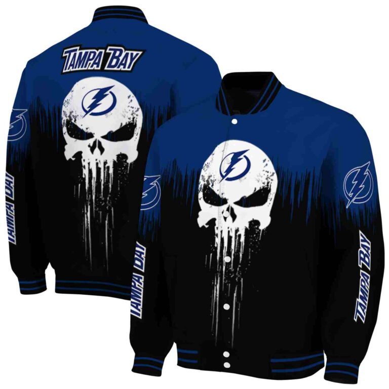 tampa bay lightning punisher skull blue black white jacket fashion forward jacketwow