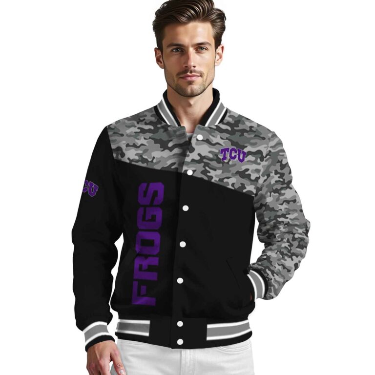 tcu horned frogs camo patchwork black jacket high quality jacketwow