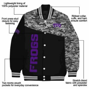 tcu horned frogs camo patchwork black jacket new arrival jacketwow