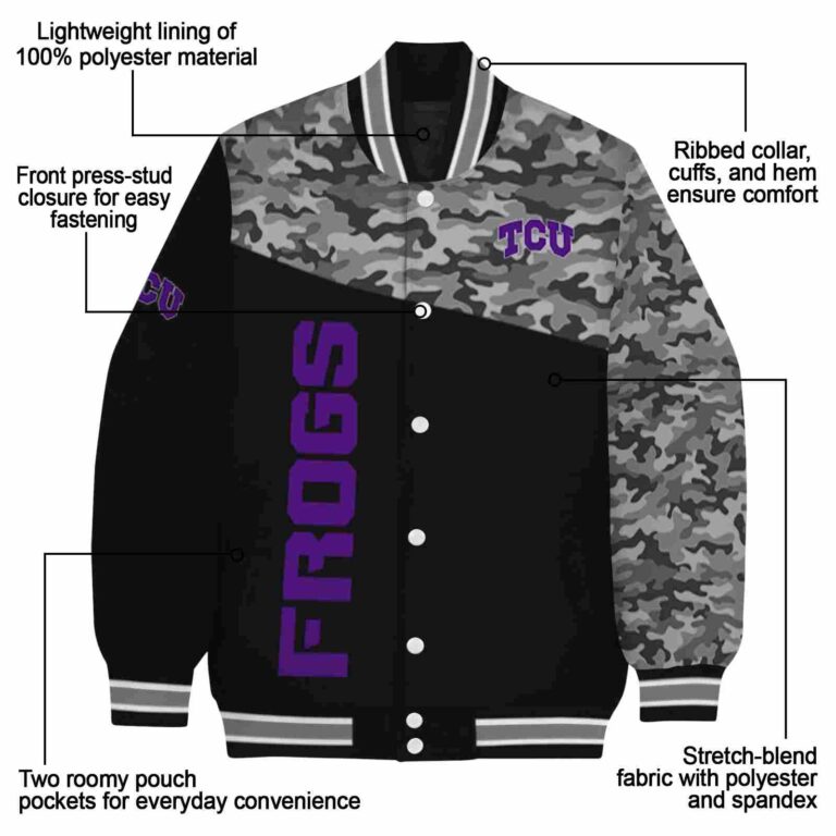tcu horned frogs camo patchwork black jacket new arrival jacketwow