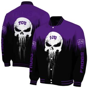 tcu horned frogs punisher skull purple black white jacket fashion forward jacketwow