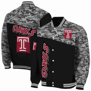 temple owls camo patchwork black jacket fashion forward jacketwow
