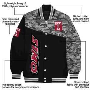 temple owls camo patchwork black jacket new arrival jacketwow
