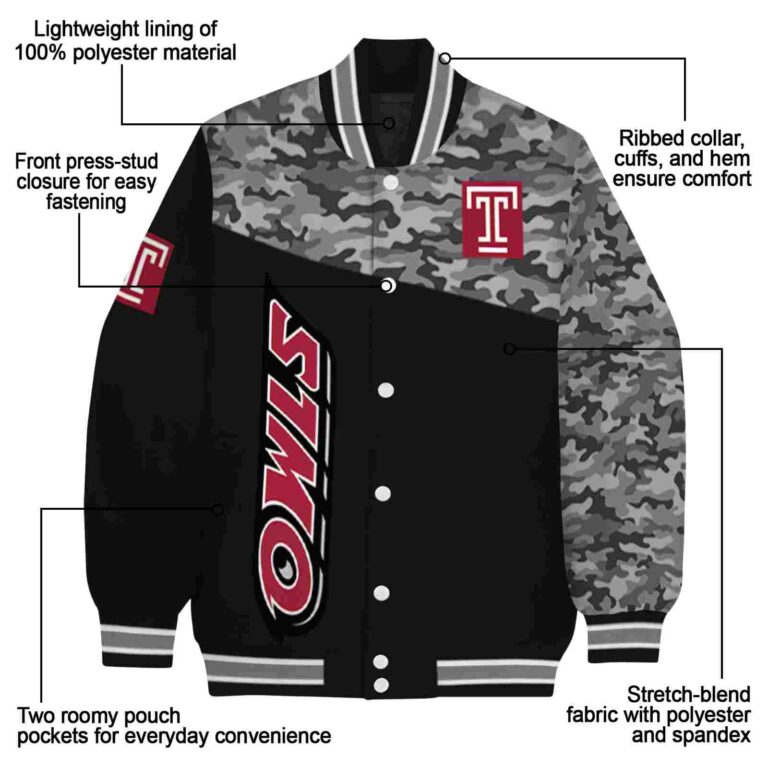 temple owls camo patchwork black jacket new arrival jacketwow