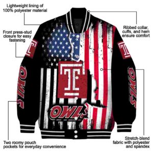 temple owls patriotic theme black jacket new arrival jacketwow
