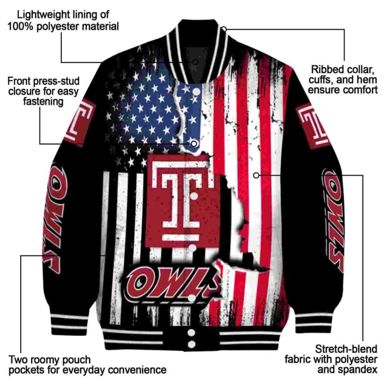 temple owls patriotic theme black jacket new arrival jacketwow