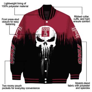 temple owls punisher skull red black white jacket new arrival jacketwow